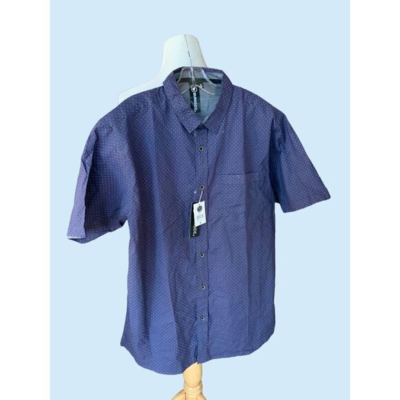 BURNSIDE MENS SHORT SLEEVE COLLARED BUTTON UP NAVY WHITE DOT SHIRT NEW XL - Picture 5 of 7